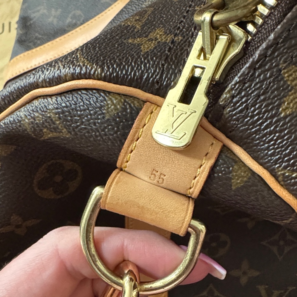 Louis Vuitton Brown Monogram Canvas 55 Duffel with Tan Leather Trim - Picture 10 of 16